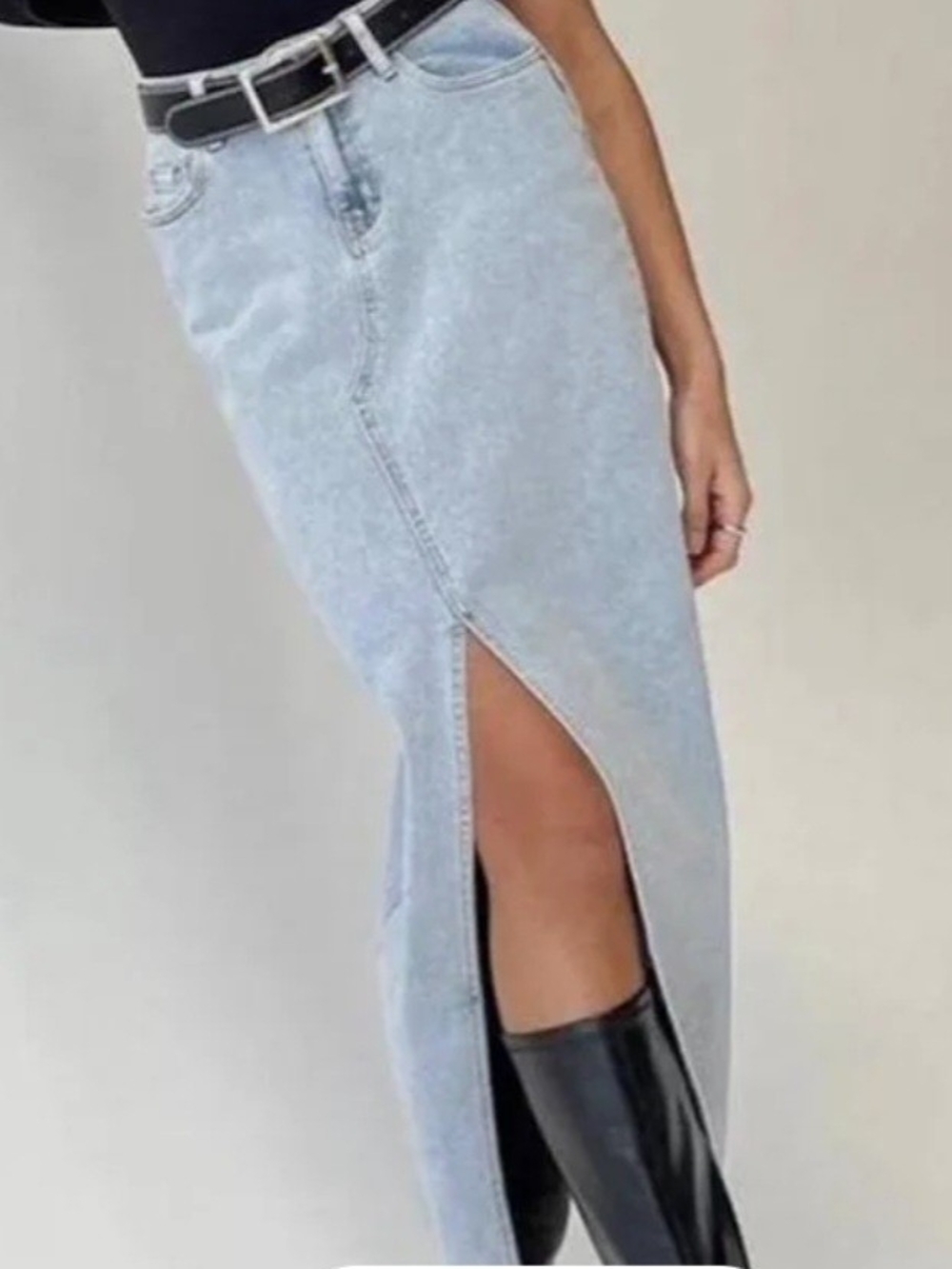 Princess Polly Light Blue Denim Midi Skirt with Front Slit